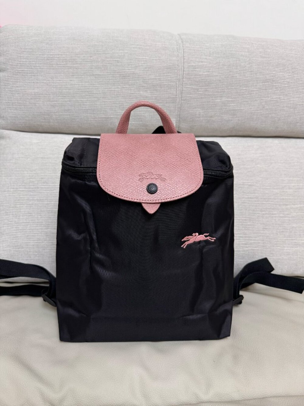 Longchamp Le Pliage Backpack Two Tone Black Pink Foldable Travel Backpack